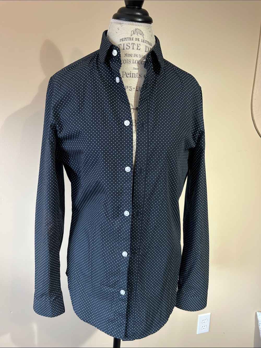 Men’s Polka Dot Button-Down-Slim Fit Shirt-Black-Small